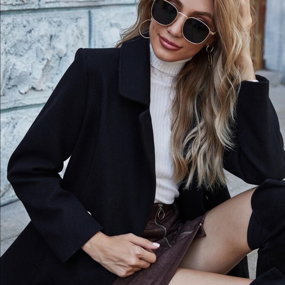 Preppy Black gold button pea coat peacoat classic jacket long line - Picture 5 of 5